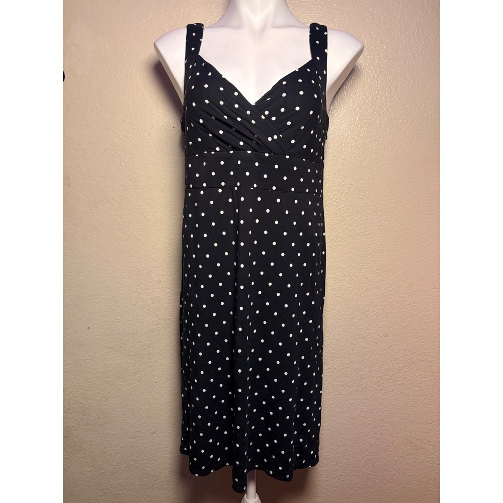 Y2K Ann Taylor Loft Black Polka Dot V-Neck Sleeveless Empire Waist Dress #11